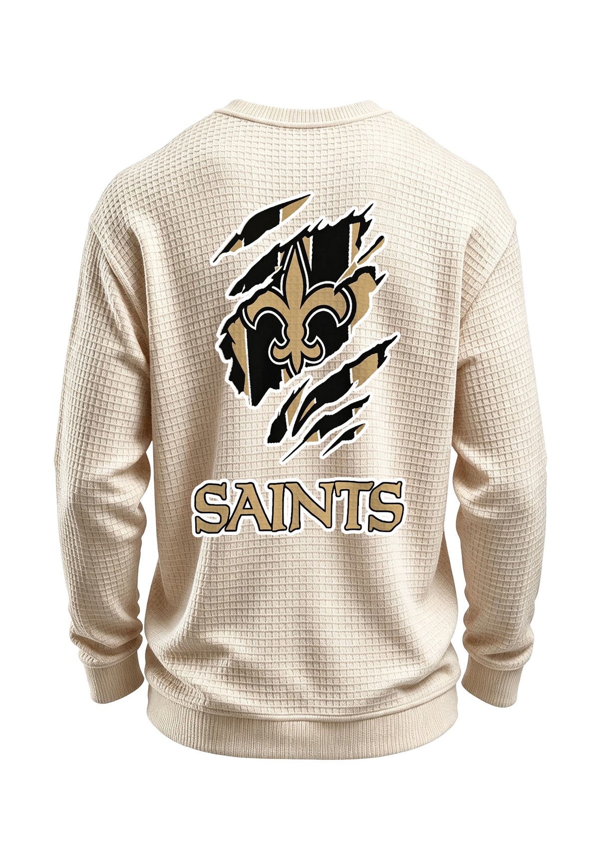 New Orleans Saints Ripped Effect Waffle Knit Crewneck Sweatshirt