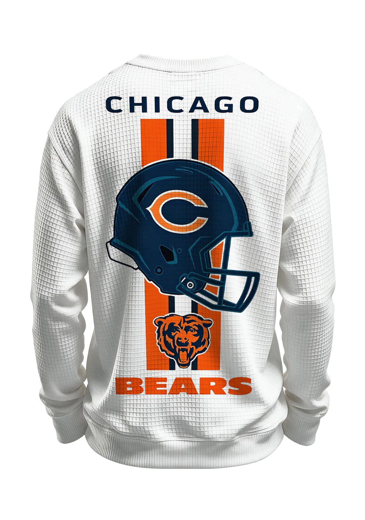 Chicago Bears Helmet Bear Logo Waffle Knit Crewneck Sweatshirt