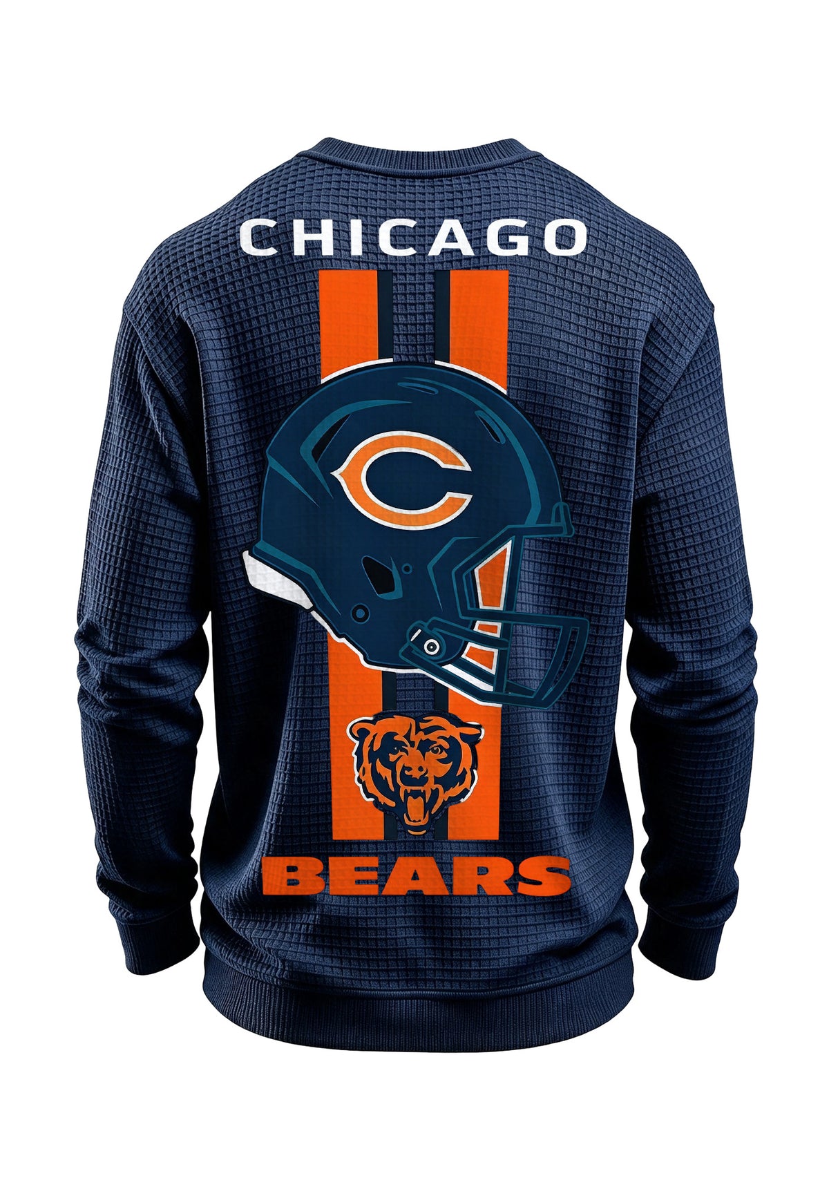 Chicago Bears Helmet Bear Logo Waffle Knit Crewneck Sweatshirt