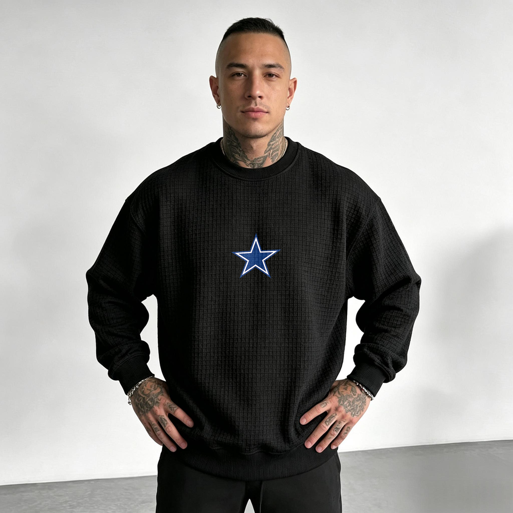 Dallas Cowboys Helmet Star Logo Waffle Knit Crewneck Sweatshirt