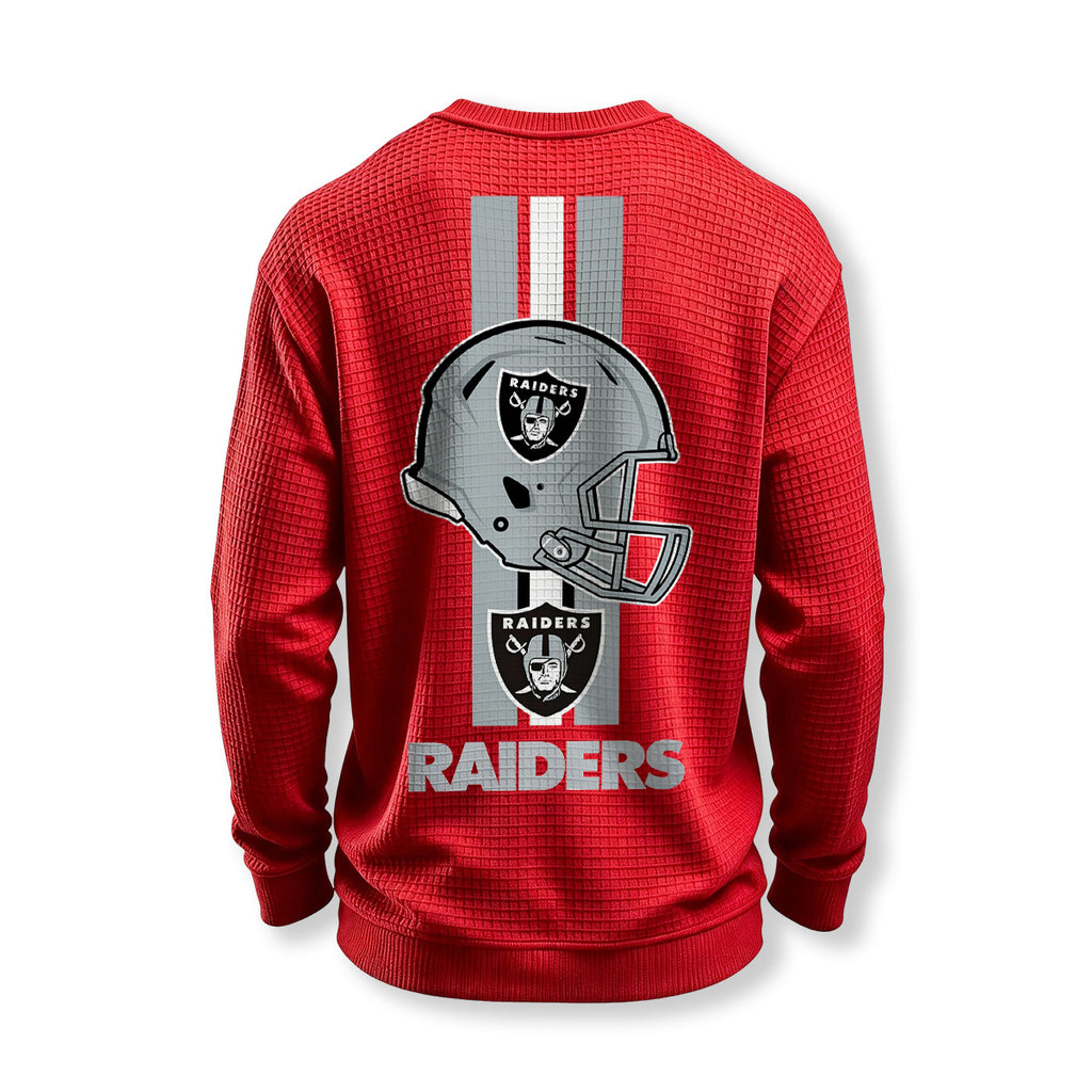 Raiders Helmet Graphic Waffle Knit Crewneck Sweatshirt