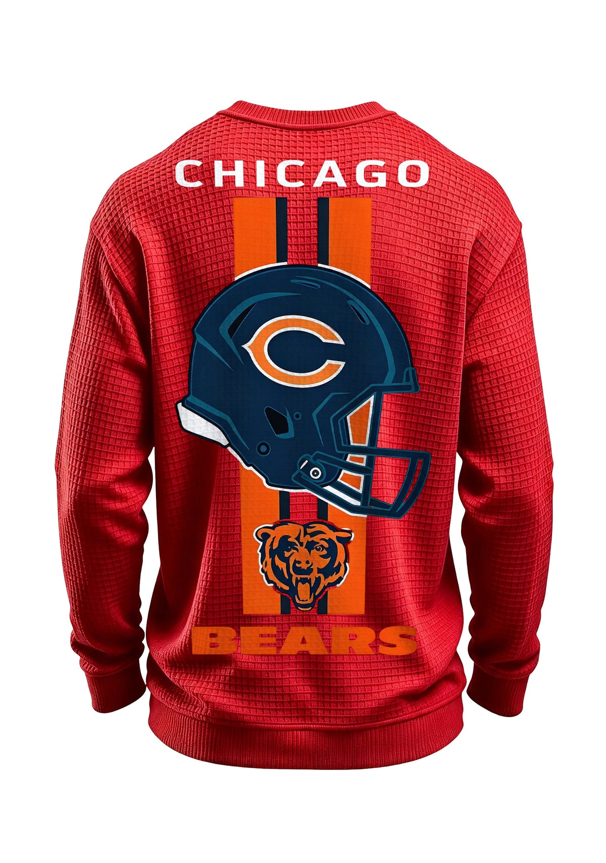 Chicago Bears Helmet Bear Logo Waffle Knit Crewneck Sweatshirt