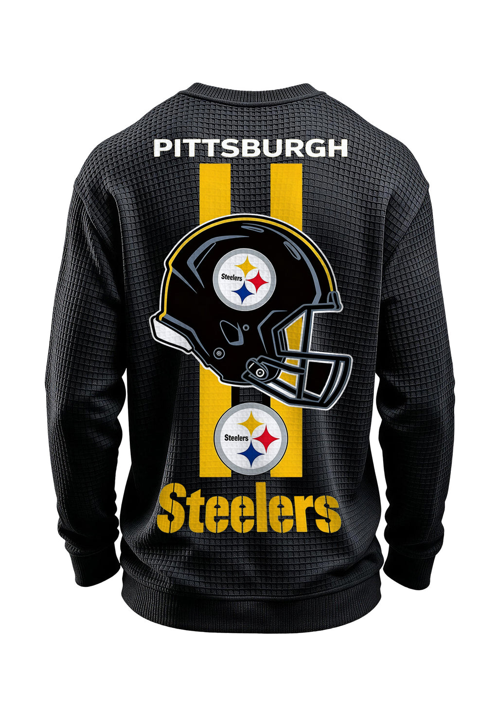Pittsburgh Steelers Helmet Graphic Waffle Knit Crewneck Sweatshirt