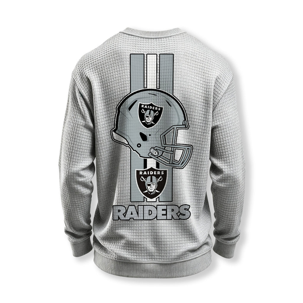 Raiders Helmet Graphic Waffle Knit Crewneck Sweatshirt