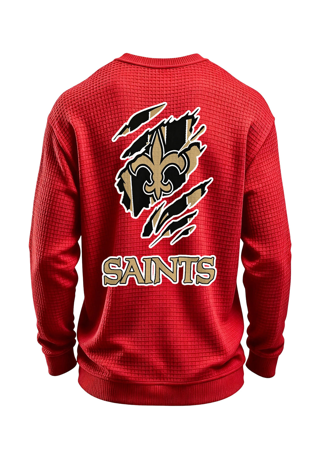 New Orleans Saints Ripped Effect Waffle Knit Crewneck Sweatshirt