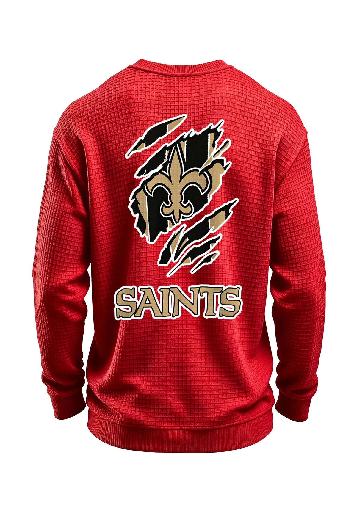 New Orleans Saints Ripped Effect Waffle Knit Crewneck Sweatshirt