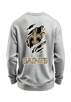 New Orleans Saints Ripped Effect Waffle Knit Crewneck Sweatshirt