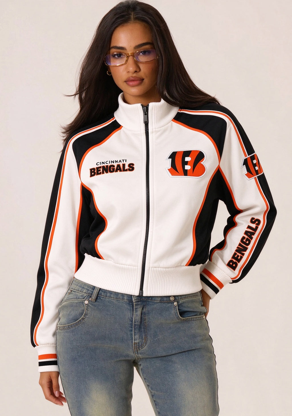 Women's Cincinnati Bengals Cropped Zip Up Track Jacket