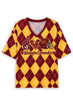 Women's Washington Commanders Argyle #1 Fan Heart Helmet V-Neck T-Shirt