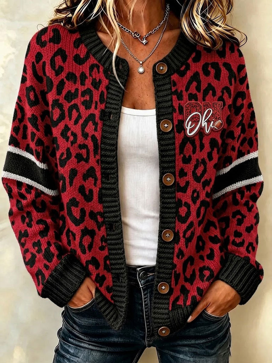 Women'S Football Printed Knitted Cardigan