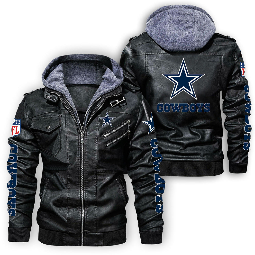 Dallas Cowboys Logo PU Leather Hooded Jacket