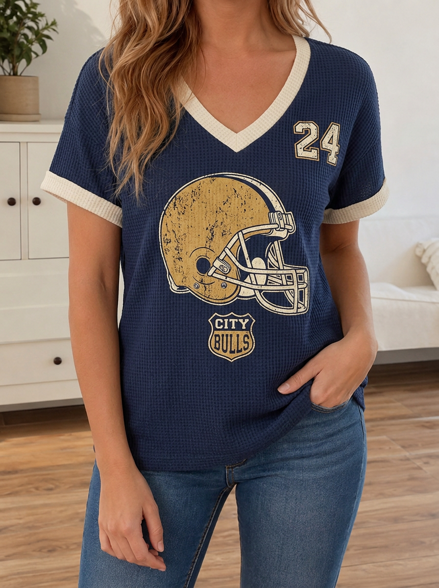 Women's Football Fan City Bulls Helmet 24 Printed Waffle Top Main image