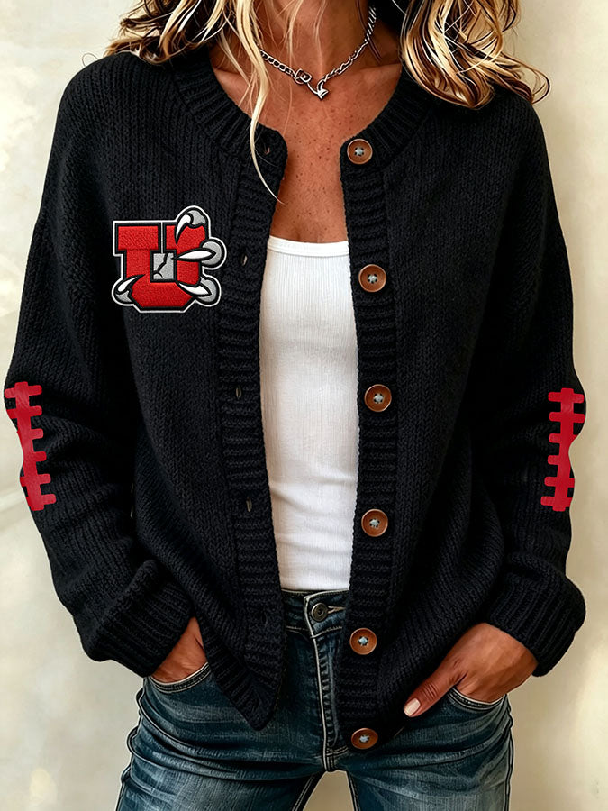 Women'S Football Printed Knitted Cardigan