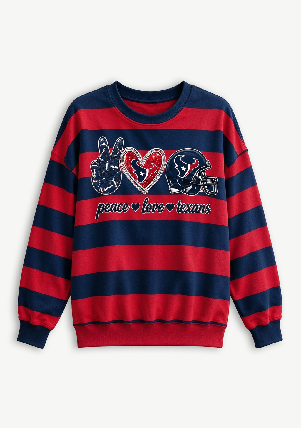 Women's Peace Love Houston Texans Striped Crewneck Sweatshirt