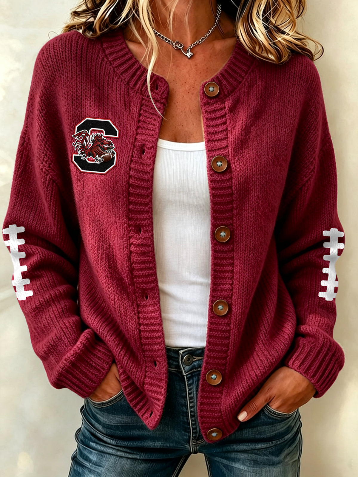 Women'S Football Printed Knitted Cardigan Main image