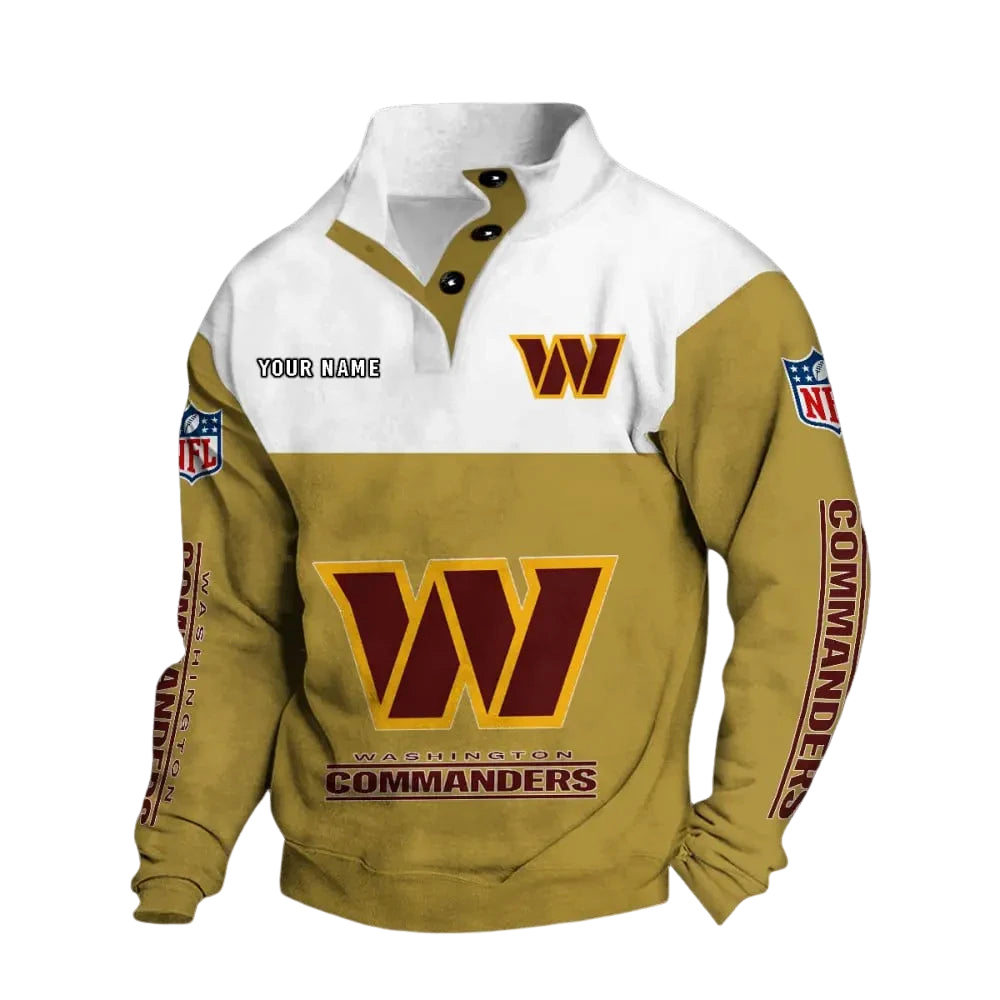 Washington Commanders Custom Button Mock Neck Sweatshirt