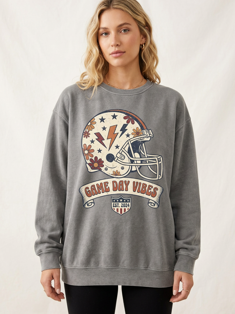 Women's Football Game Day Vibes Floral Helmet Printed Long-Sleeve T-Shirt