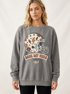 Women's Football Game Day Vibes Floral Helmet Printed Long-Sleeve T-Shirt