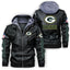 Green Bay Packers Graphic PU Faux Leather Hooded Jacket