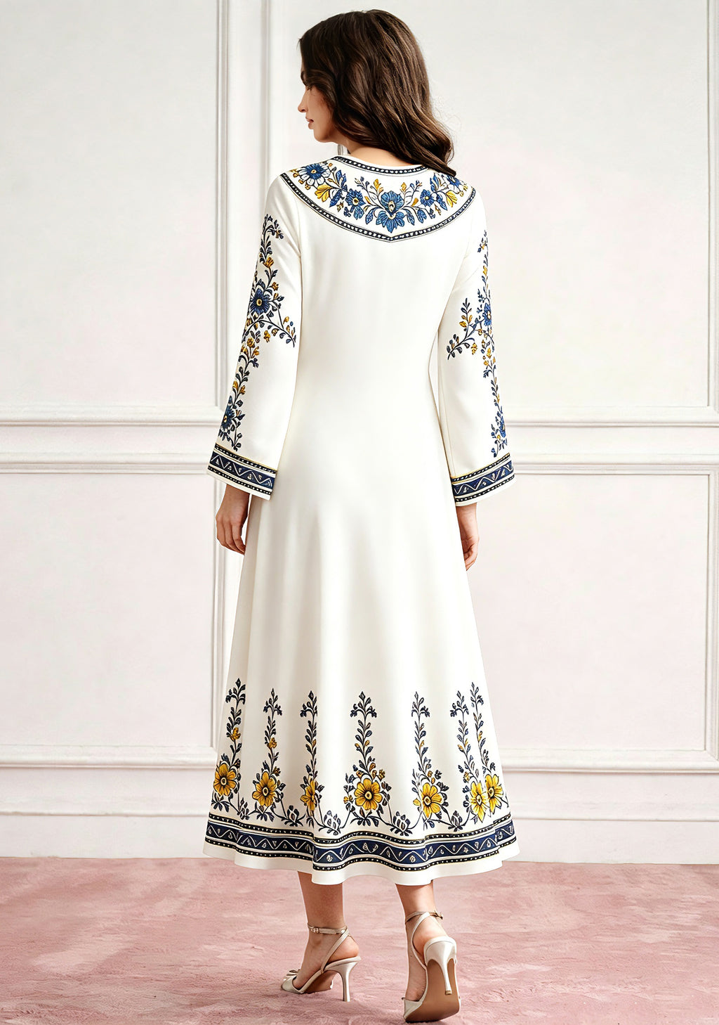 Los Angeles Chargers Boho Floral Game‑Day Midi Dress
