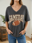 Women's Football Gameday Distressed Printed Waffle Knit Top