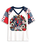 Women's Houston Texans Patchwork Sleeve V-Neck Raglan T-Shirt