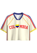 I Love Colombia Flag Heart Cropped Mesh Jersey Shirt