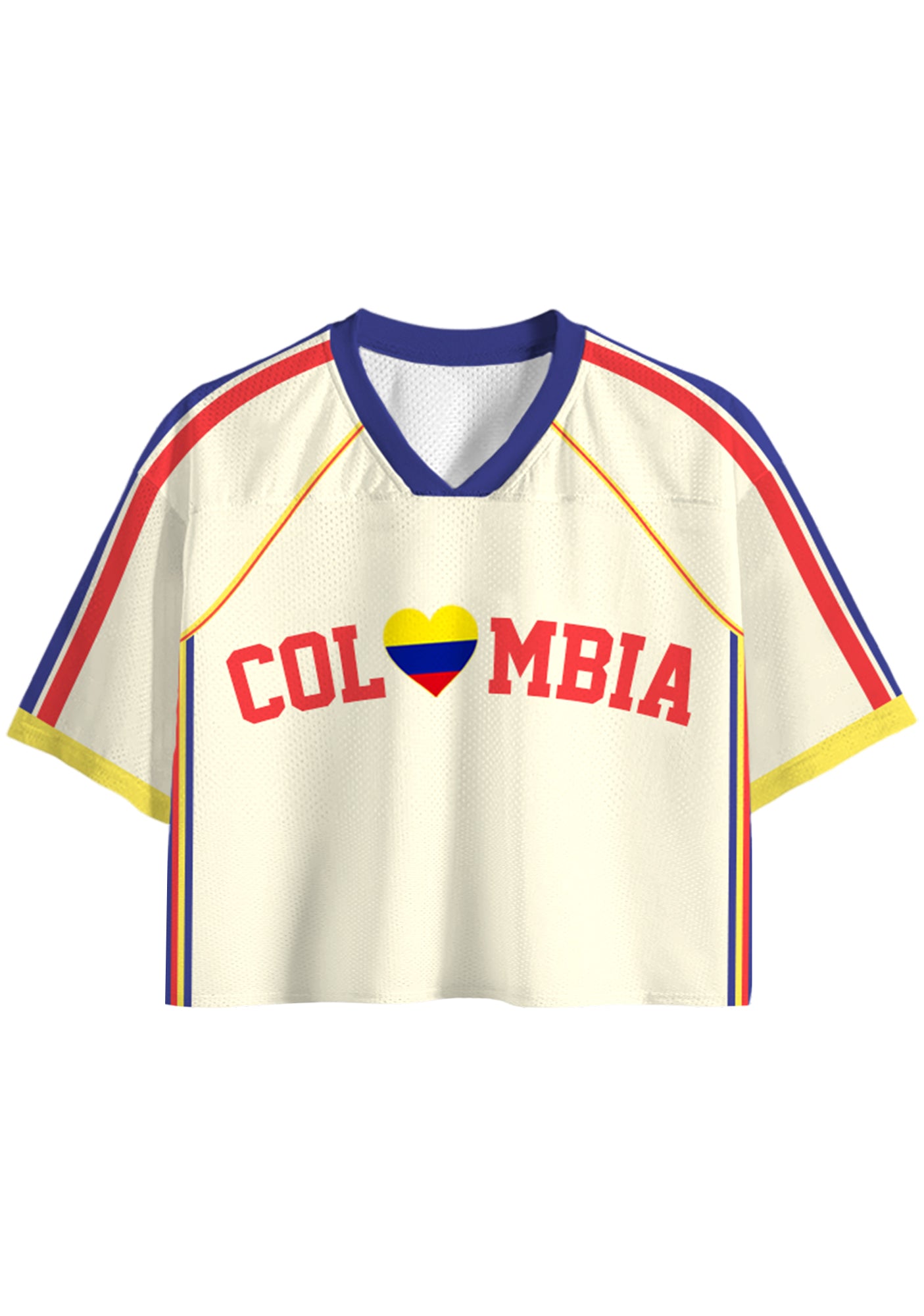 I Love Colombia Flag Heart Cropped Mesh Jersey Shirt