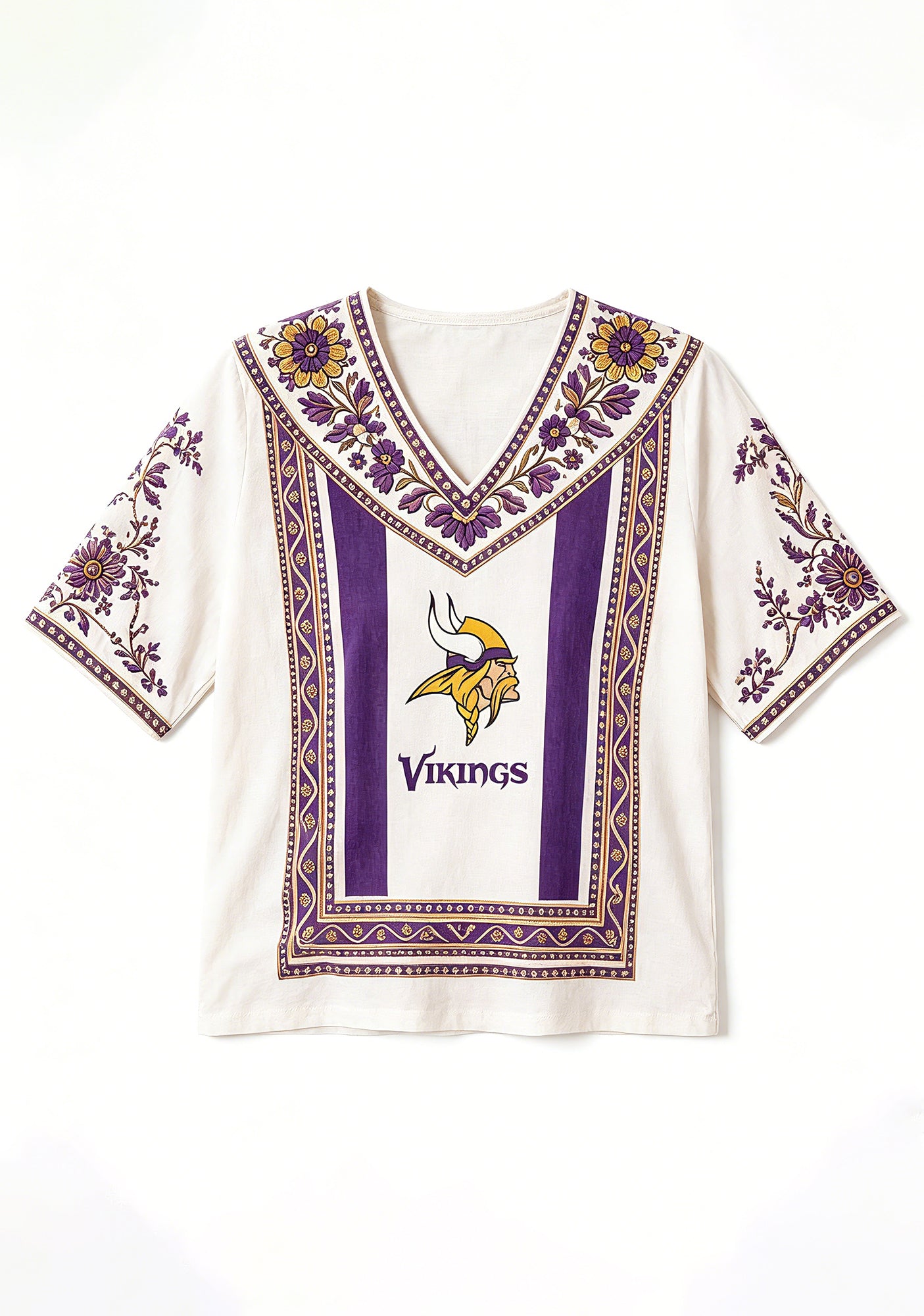 Boho Purple Floral Minnesota Vikings V-Neck Blouse Secondary image