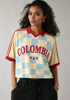 Colombia Checkerboard Crop Collared Soccer Jersey
