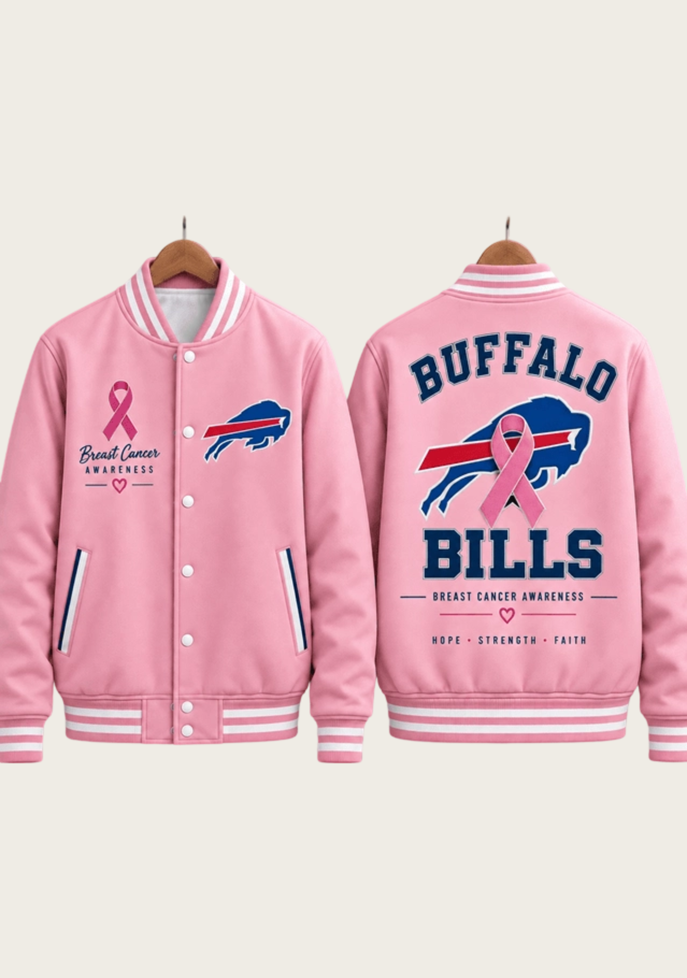 Buffalo Bills Breast Cancer Awareness Pink Ribbon Varsity Jacket Secondary image