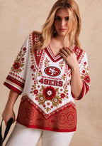 Women’s San Francisco 49ers Boho Floral V-Neck 3/4 Sleeve Shirt