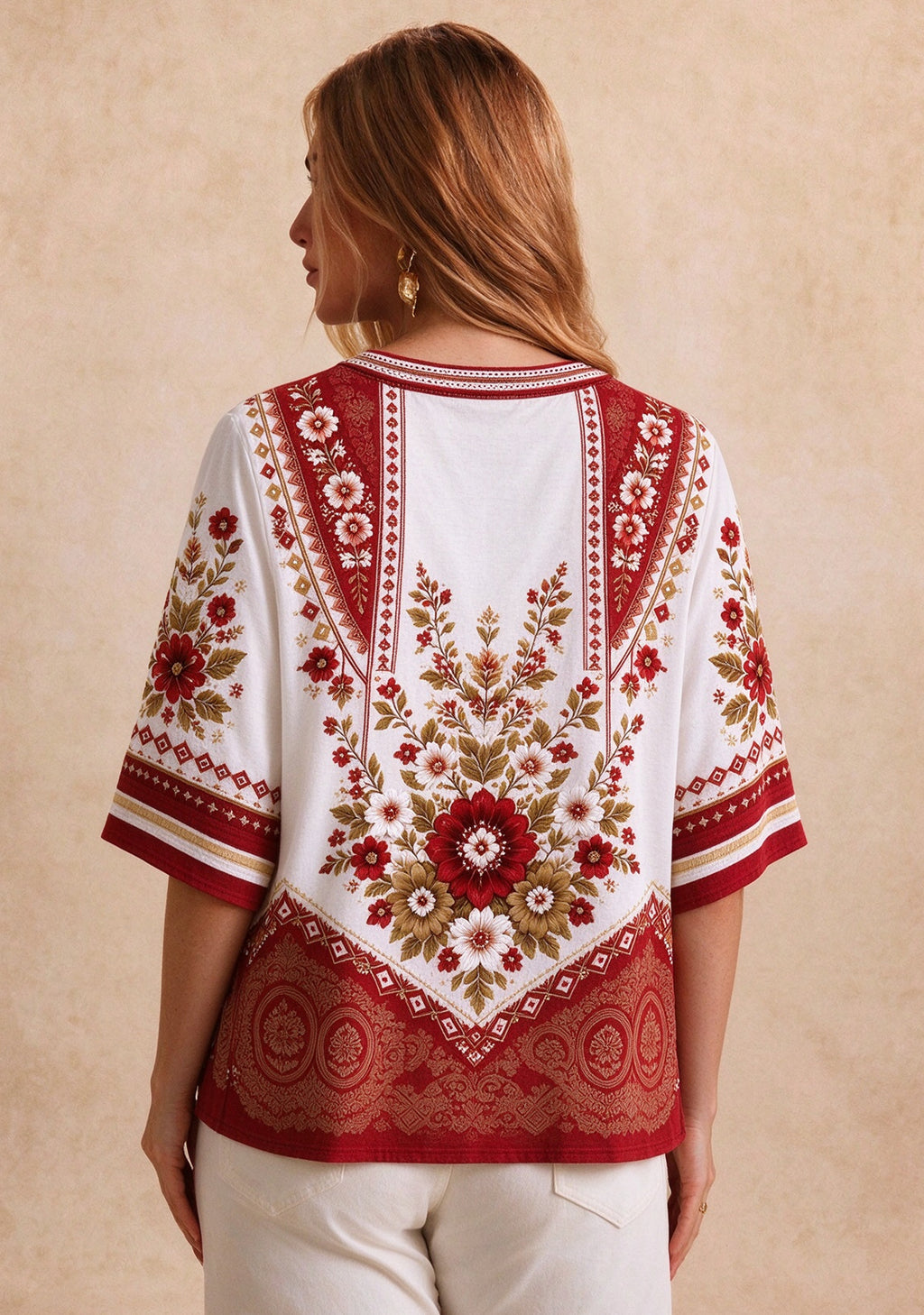 Women’s San Francisco 49ers Boho Floral V-Neck 3/4 Sleeve Shirt