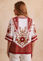 Women’s San Francisco 49ers Boho Floral V-Neck 3/4 Sleeve Shirt