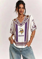 Boho Purple Floral Minnesota Vikings V-Neck Blouse