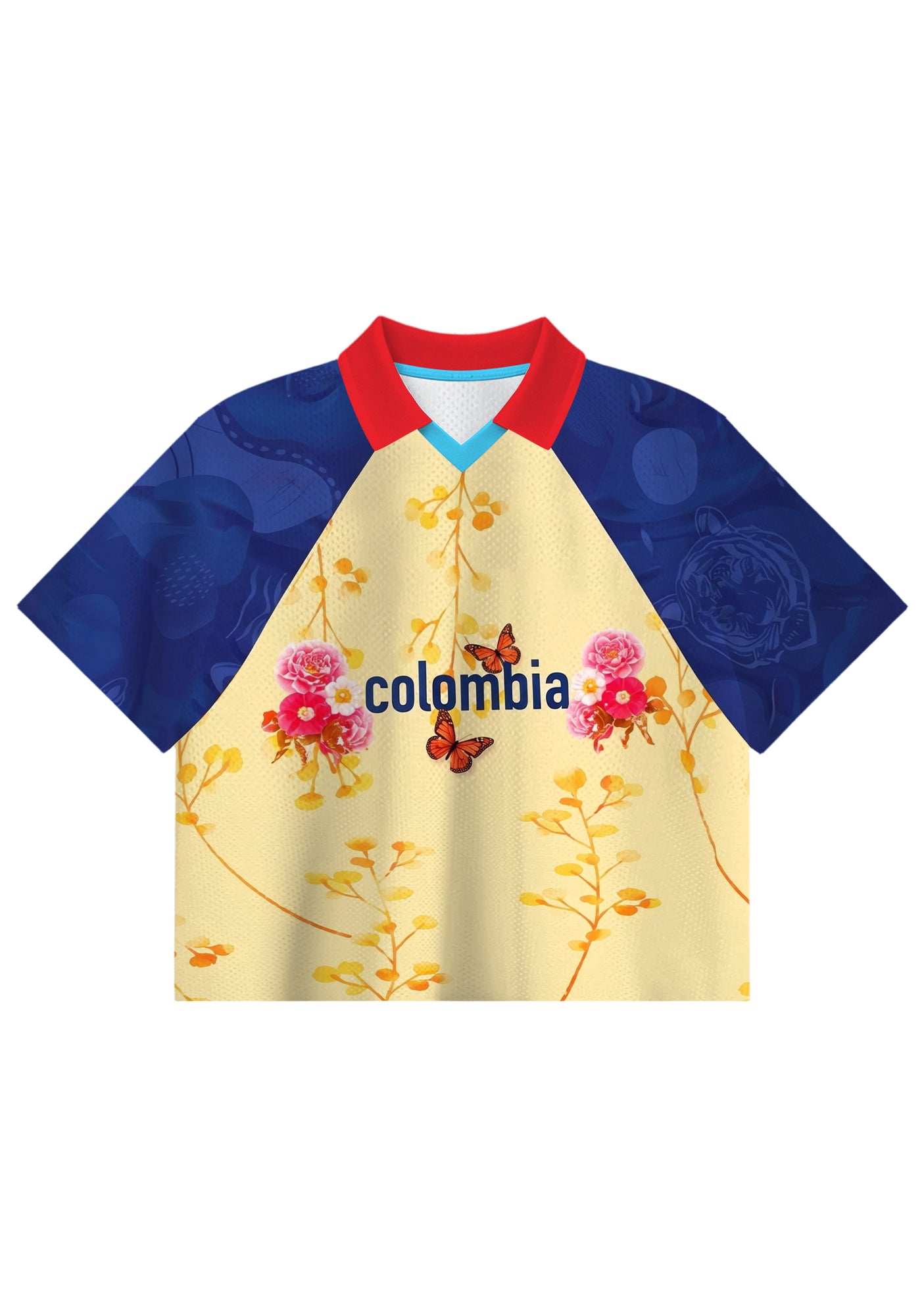 Vintage Floral Print Colombia Cropped Collared Soccer Jersey Secondary image