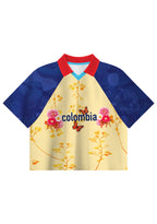 Vintage Floral Print Colombia Cropped Collared Soccer Jersey