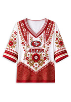 Women’s San Francisco 49ers Boho Floral V-Neck 3/4 Sleeve Shirt