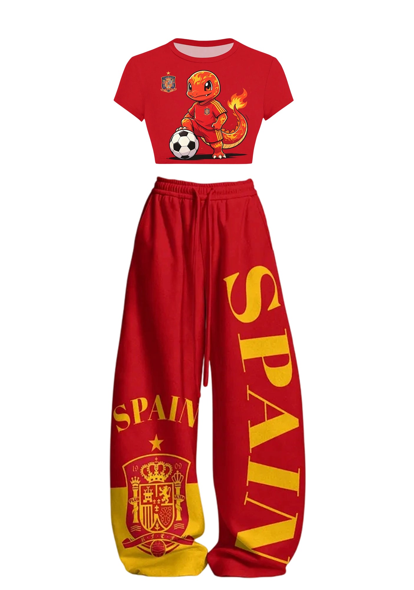 Spain Charmander Cartoon Tops & Elasticated Trousers Two-Piece Set