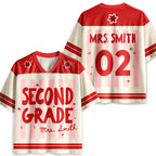 Personalized Grade And Name Preppy Stripes Teacher Mesh Jersey