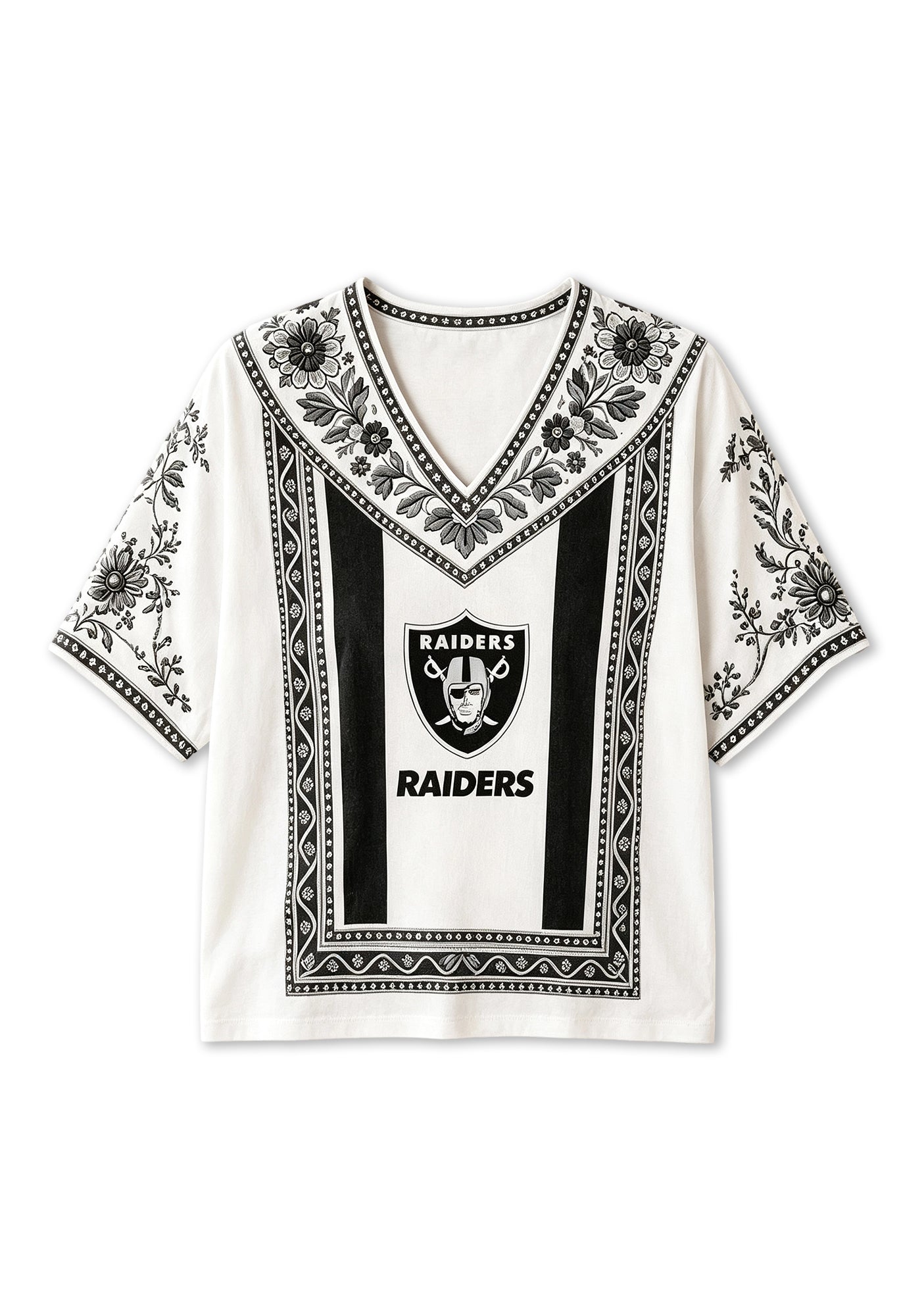 Boho Floral Las Vegas Raiders V-Neck Blouse Secondary image