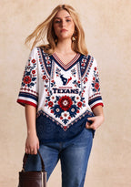 Women’s Houston Texans Boho Floral V-Neck 3/4 Sleeve Shirt