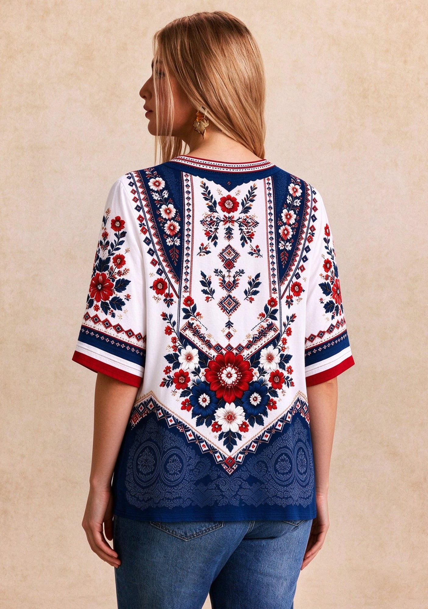 Women’s Houston Texans Boho Floral V-Neck 3/4 Sleeve Shirt Secondary image