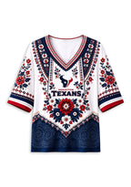 Women’s Houston Texans Boho Floral V-Neck 3/4 Sleeve Shirt