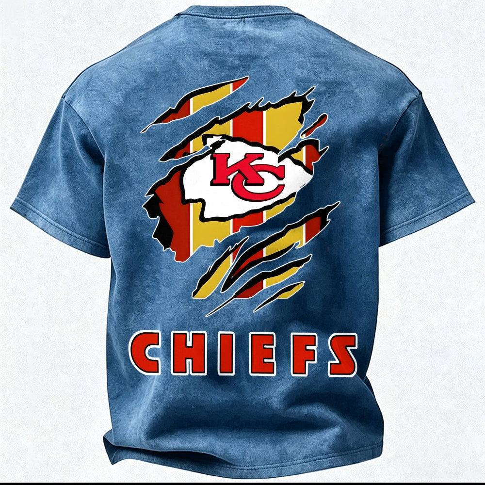 Kansas City Chiefs Printed Unisex 100% Pure Cotton Washed T-Shirt