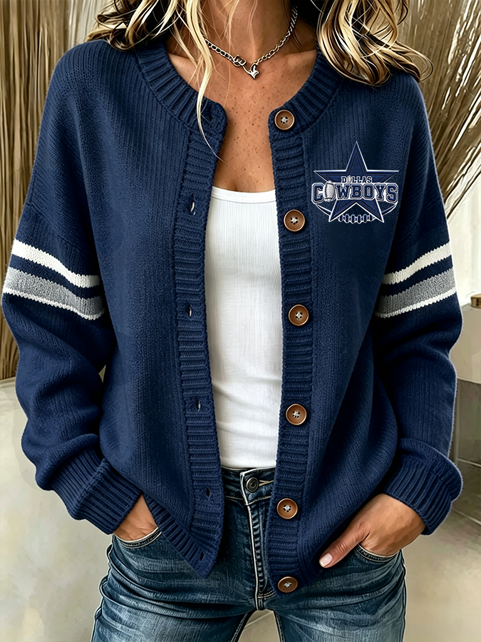 Women'S Casual Football Plant Knitted Cardigan Top Main image