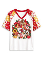 Women's Kansas City Chiefs Patchwork Sleeve V-Neck Raglan T-Shirt