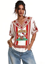Women's Boho Floral 49ers Hello Kitty Game Day V Neck Shirt