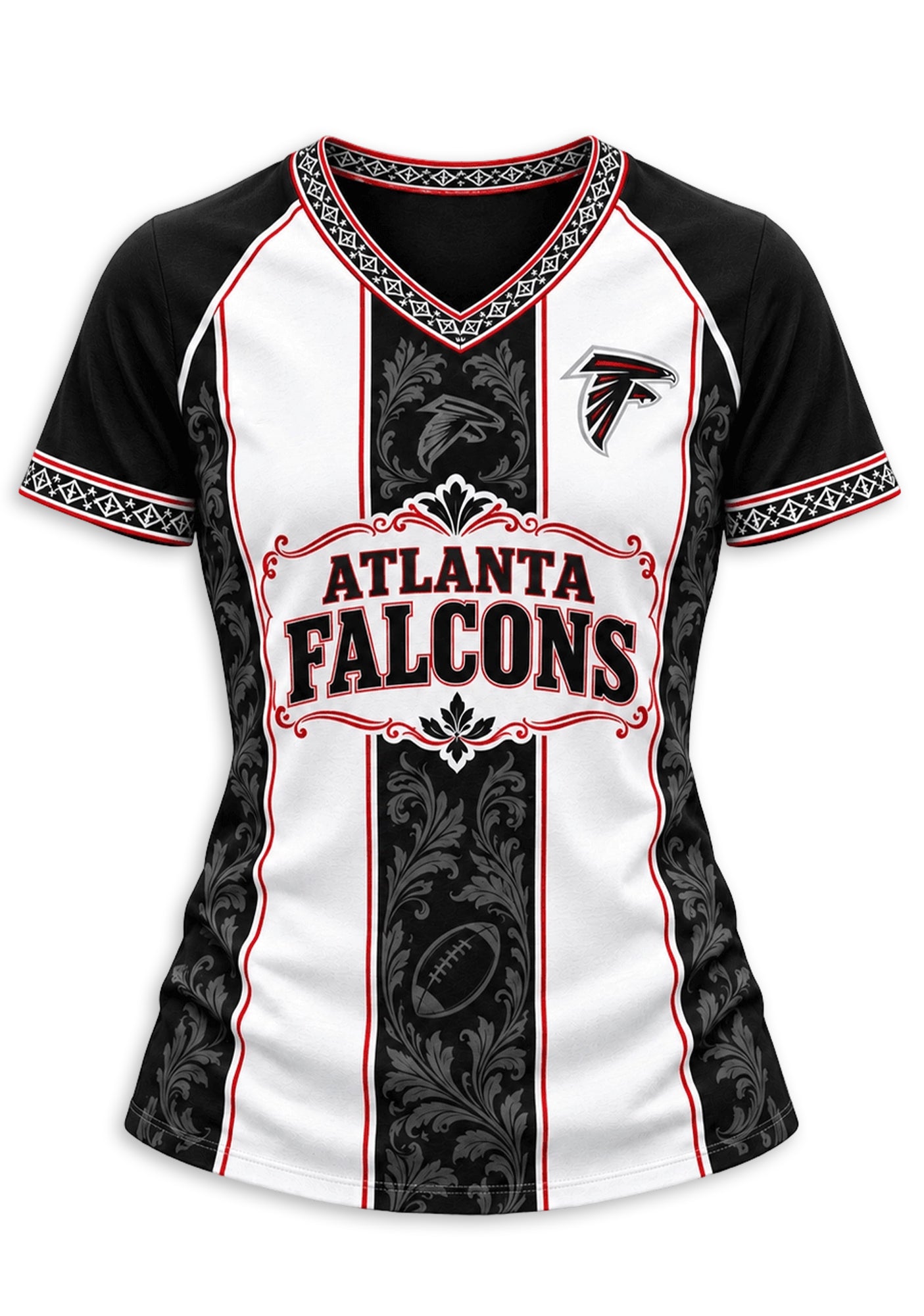 Women's Atlanta Falcons Floral Baroque Striped V-Neck T-Shirt Secondary image