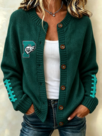Women'S Football Printed Knitted Cardigan